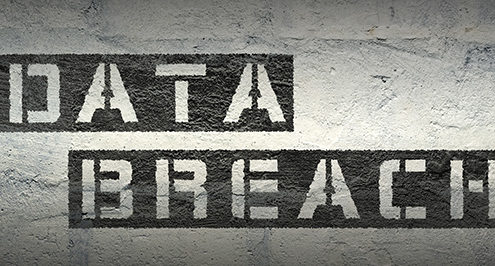 Data breach is stenciled on the wall.